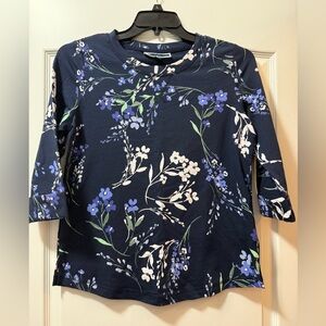 Karen Scott Navy Blue Floral Long Sleeve Top